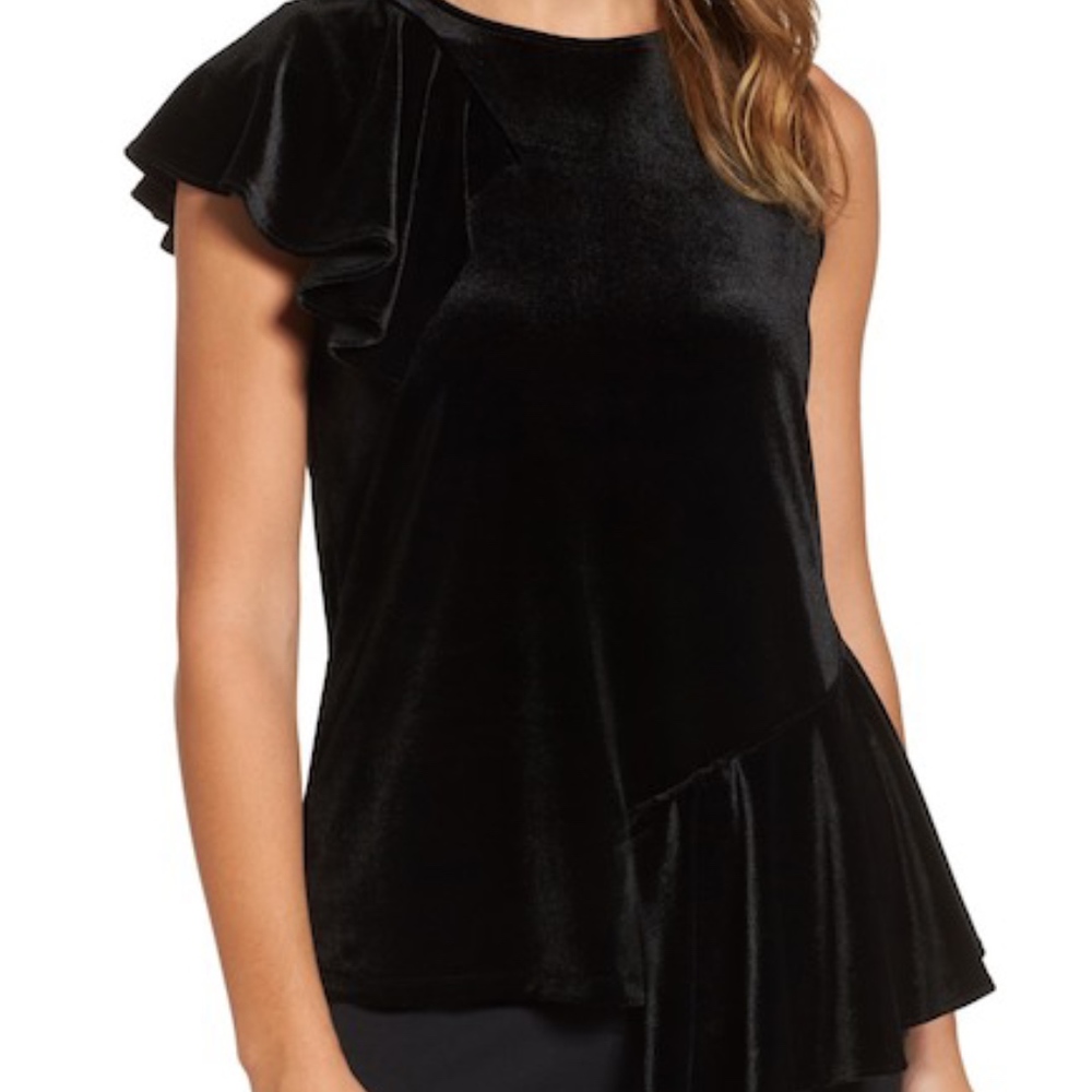 Halogen Black Velvet Ruffle Top NWT